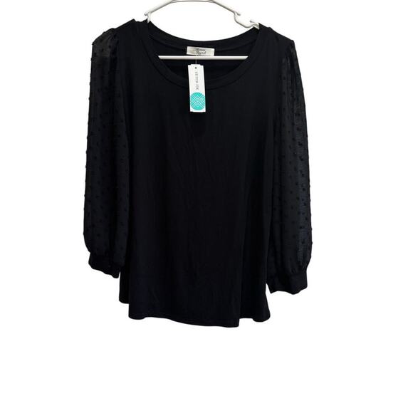 NWT Beacon Apparel Women L 3/4 Sleeve Black Knit Top Sheer Sleeves Chic Classic - Picture 1 of 8